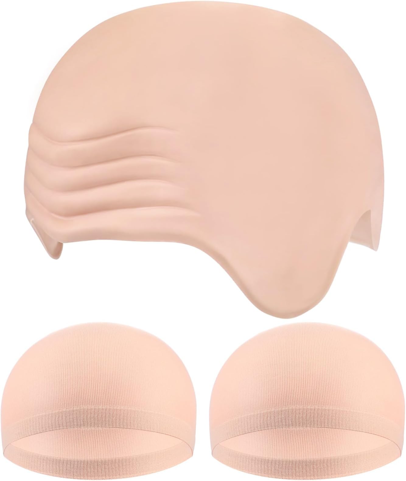 WILLBOND 3 Pcs Halloween Bald Caps Set Makeup Costume Include a Latex Bald Cap and 2 Pcs Nylon Head Caps Cosplay Accessories for Women Men Halloween Party Supplies