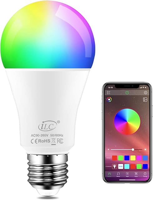 iLC Colour Changing LED Light Bulb E27 RGBW Controlled by APP, Sync to Music, Dimmable Multi-Color 60 Watt Equivalent