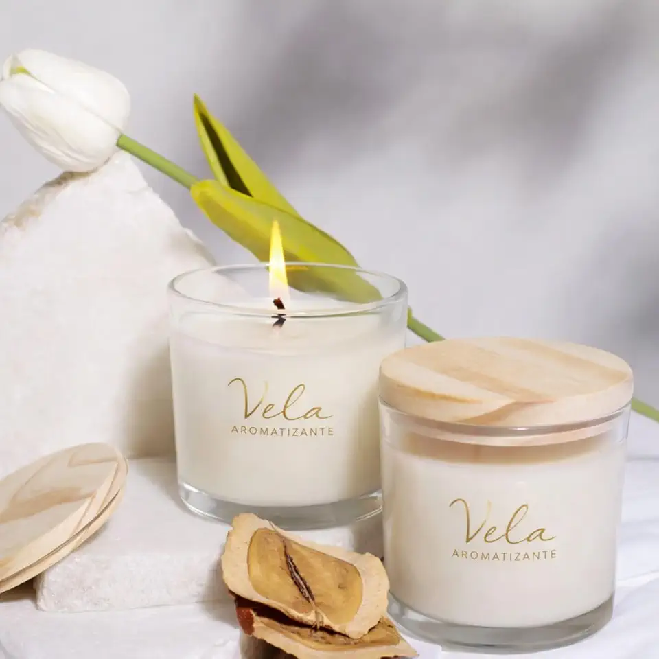 Vela Aromática Perfumada em Copo de Vidro com Tampa de Madeira – Aromatizante Decorativo para Casa, Quarto e Ambiente Relaxante