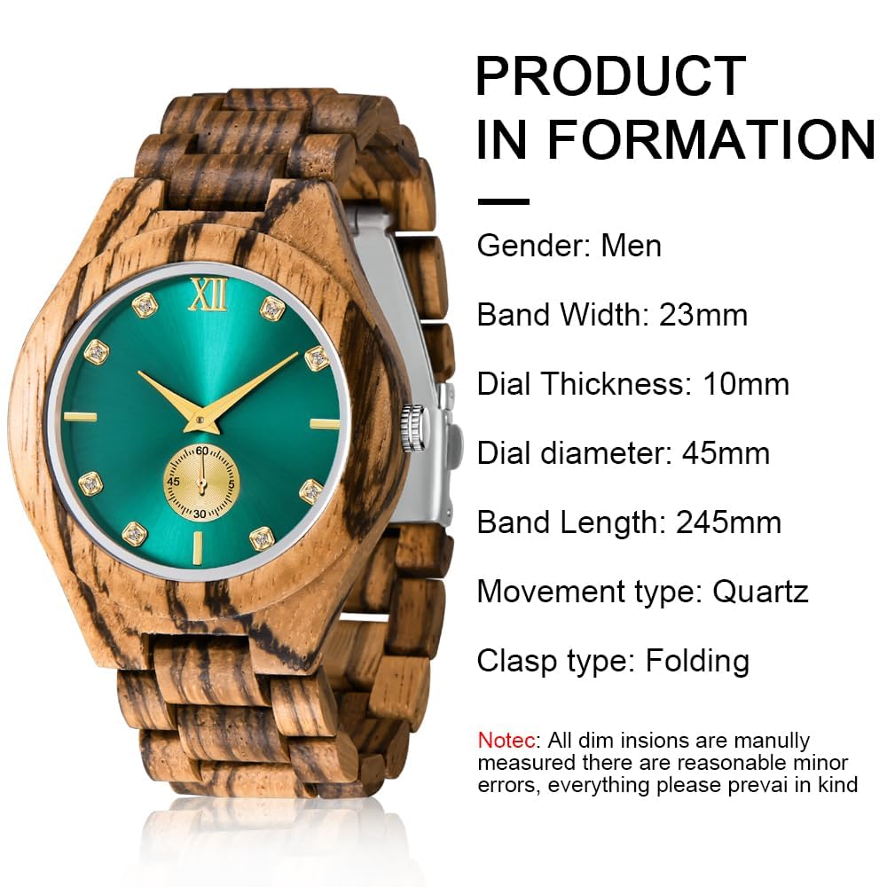 Tiong Reloj de madera para hombre de madera de bambú invertido Geométrico Invertido Reloj de cuarzo analógico para hombres Relojes de madera hechos a mano, Wq1242-marrón, Retro