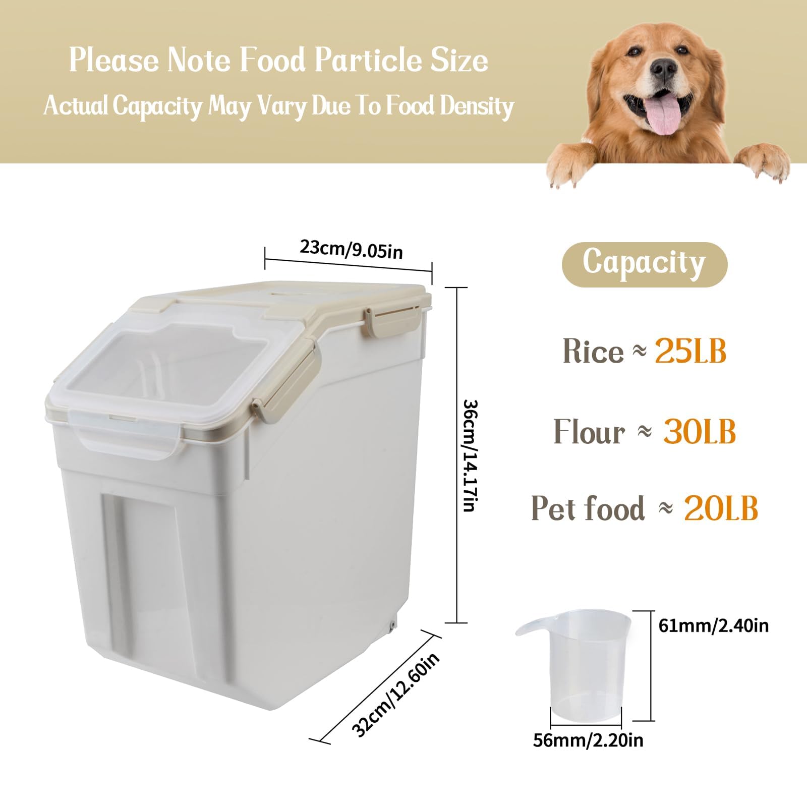 Saim Confezione da 4 contenitori grandi per farina, 11,3 kg, contenitori ermetici per riso, con coperchio con chiusura a chiave, con misurino, per farina, riso, grano (grigio)