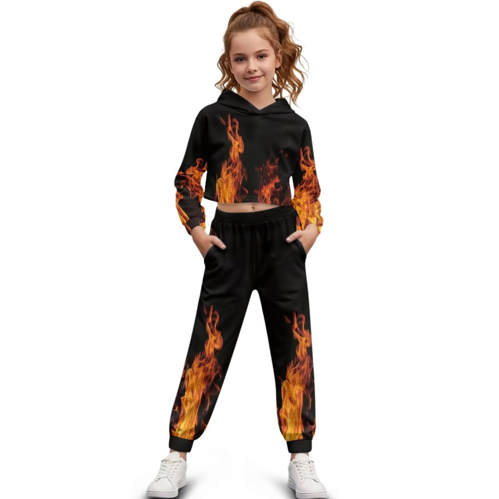 Sweatsuit für Mädchen im Alter von 4–13 Jahren, langärmelig, bauchfreies Oberteil, Kapuzen-Sweatshirt und Jogginghose für Kinder, Mädchen-Kleidungssets