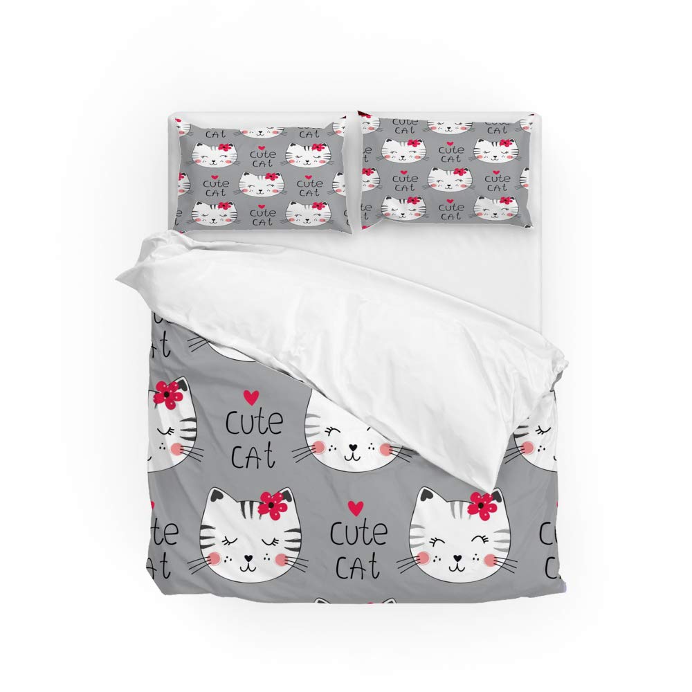 Housse de couette chat et sa parure de lit double 2 pièces pour chambre en microfibre