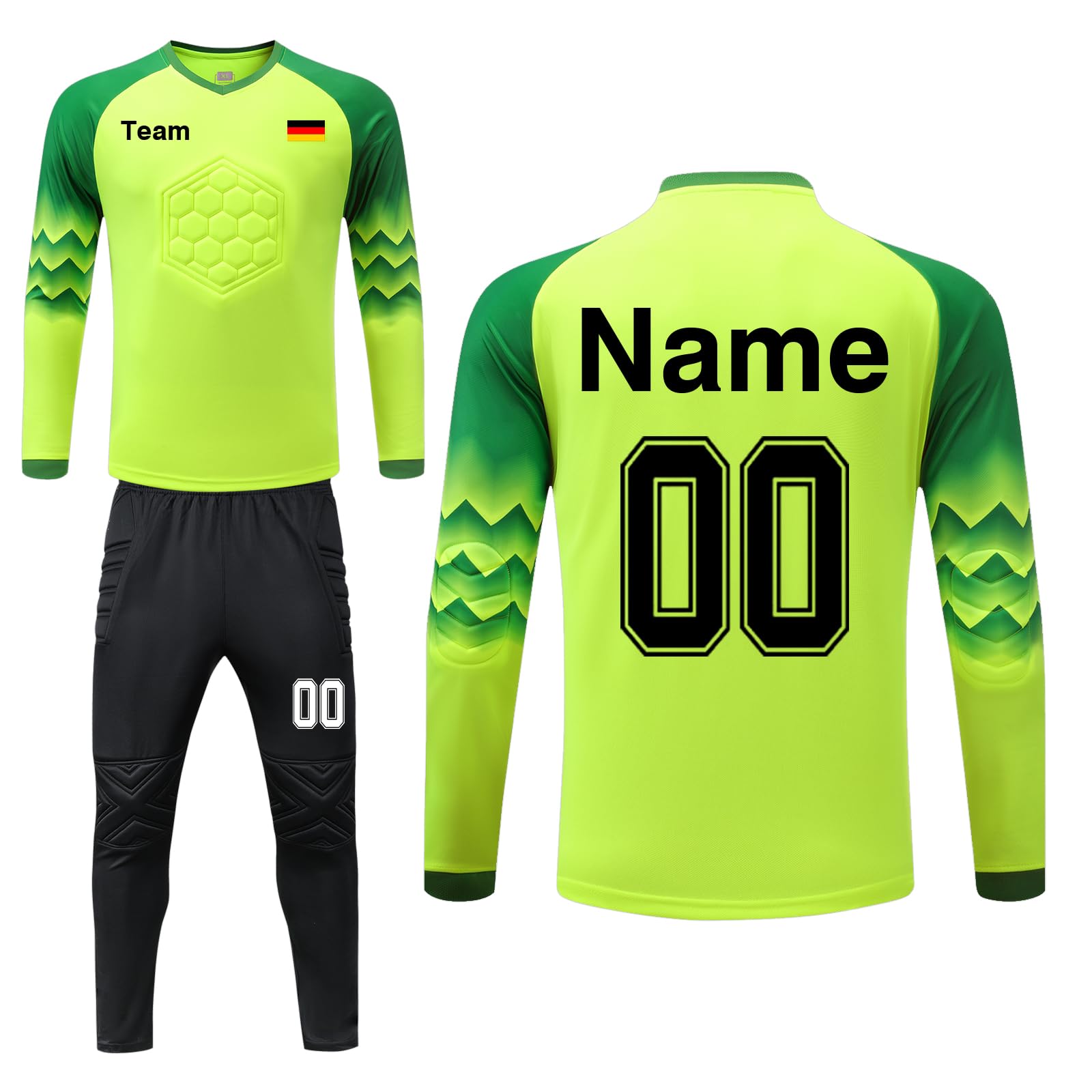LAIFU Benutzerdefiniert Torwarttrikot Set Kinder Herren mit Gepolstert Personalisieren Tormann Trikot Kinder mit Polsterung