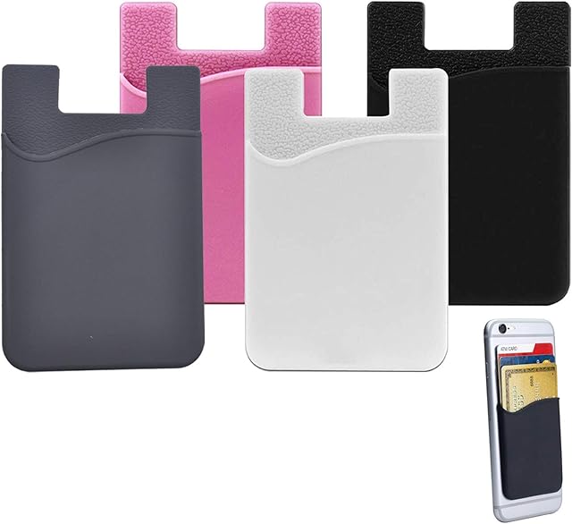 BEIFON 4PCS Phone Card Holder 3M Adhesive Stick on Phone Wallet Case Silicone Slim Card Holder Pocket Pouch with Card Sleeves for Phone Compatible with Most of Cell Phone(4 Color)