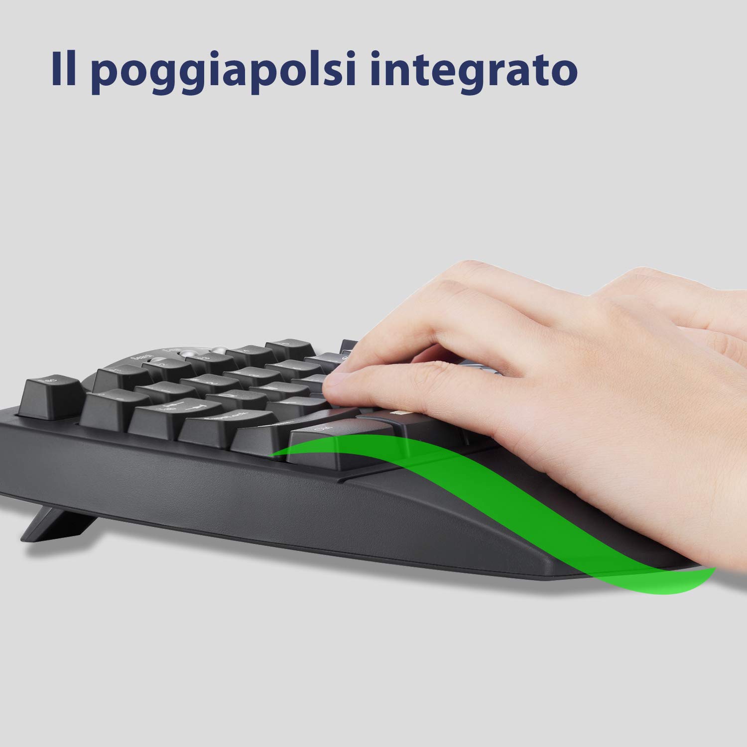 Perixx PERIBOARD-512 Tastiera Split Ergonomica Cablata USB, Design Suddiviso, con 7 Tasti Multimediali e Poggiapolsi Incorporato, QWERTY Italiana, Nera