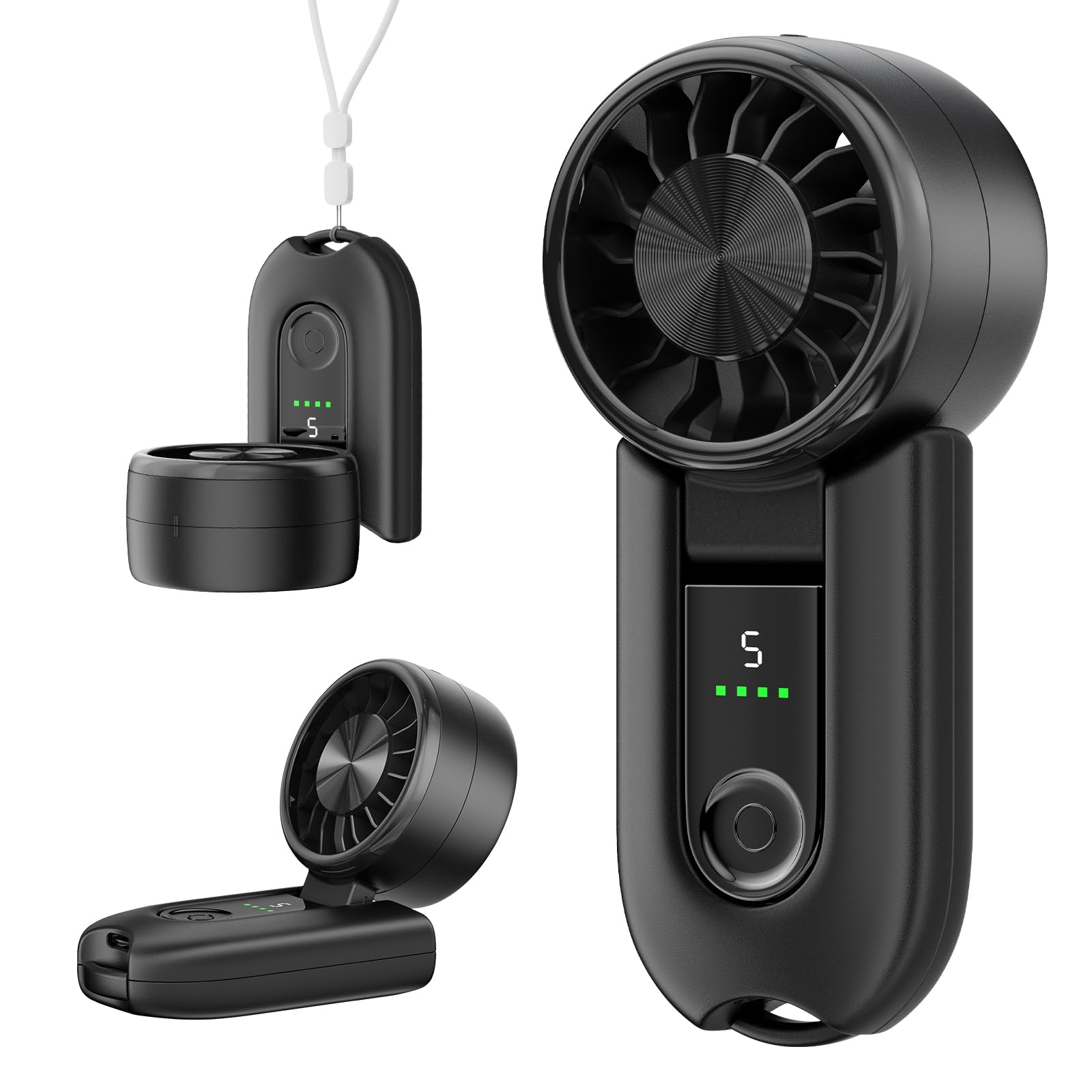 gabless Handventilator, Tragbarer Mini Ventilator Klein Wiederaufladbar Handventilator Akku Aufladbarer Tischventilator Klein, 5 Geschwindigkeiten Faltbarer USB-Ventilator für Haus Büro