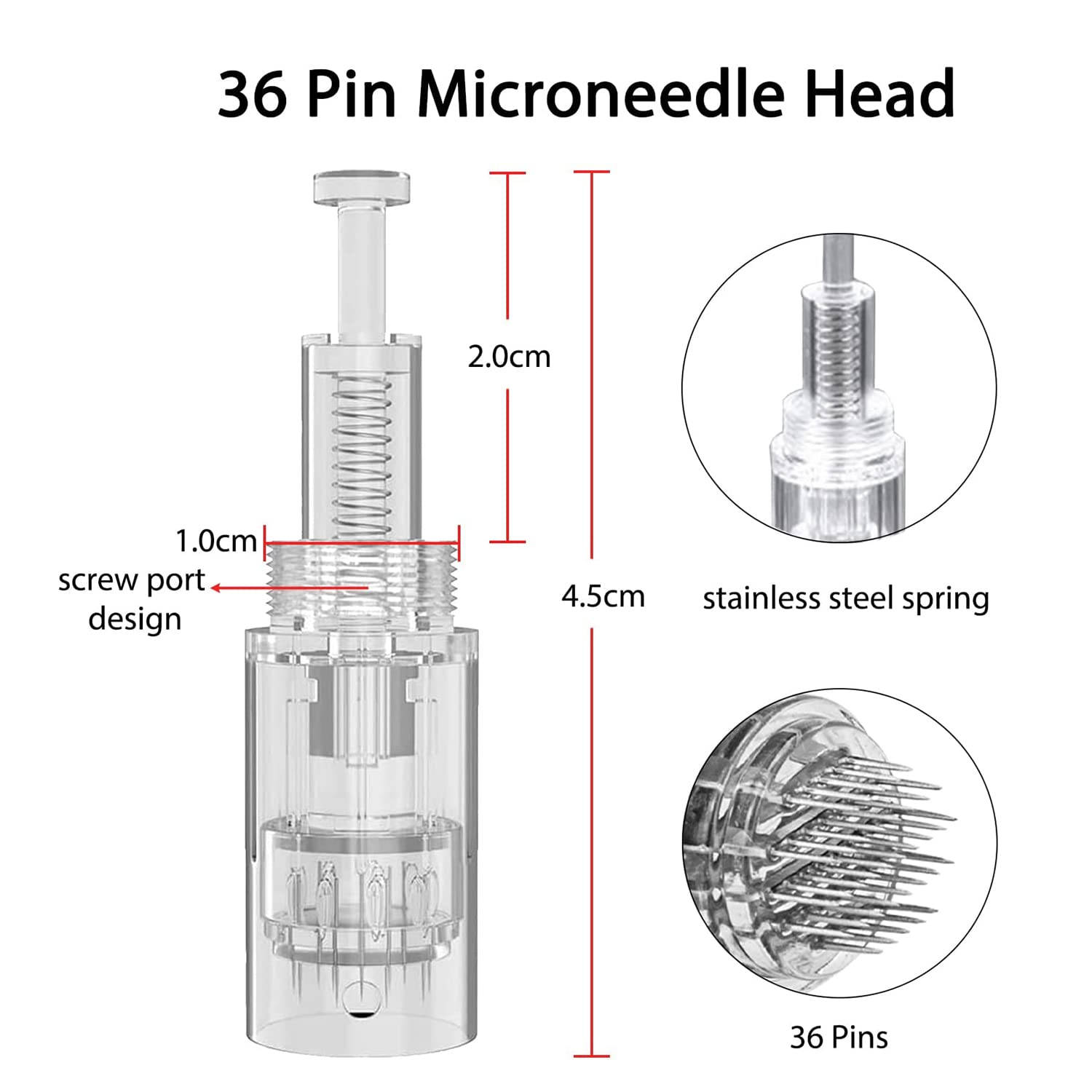 10 Pcs 36 Pin Agujas Dermapen,Dermapen Profesional, Micro Agujas de Reemplazo Sin dolor puntas cartucho Ranura Roscada para Antienvejecimiento Arrugas Rejuvenecimiento de la piel