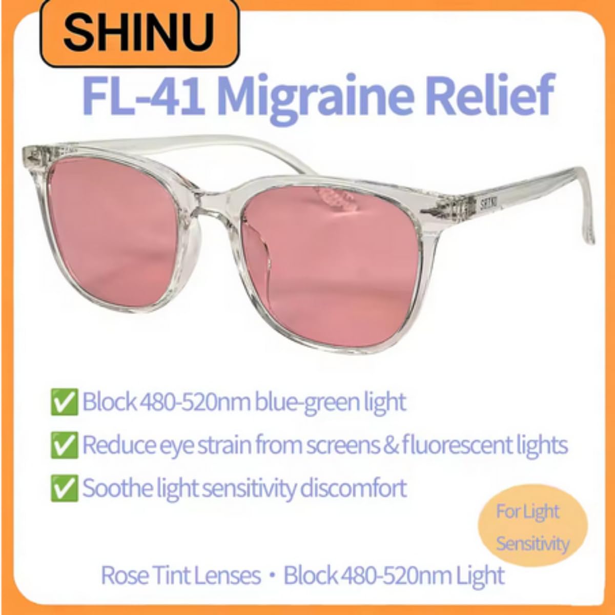 SHINU FL-41 - Gafas de migraña antiparpadeo para hombre, lentes rosas