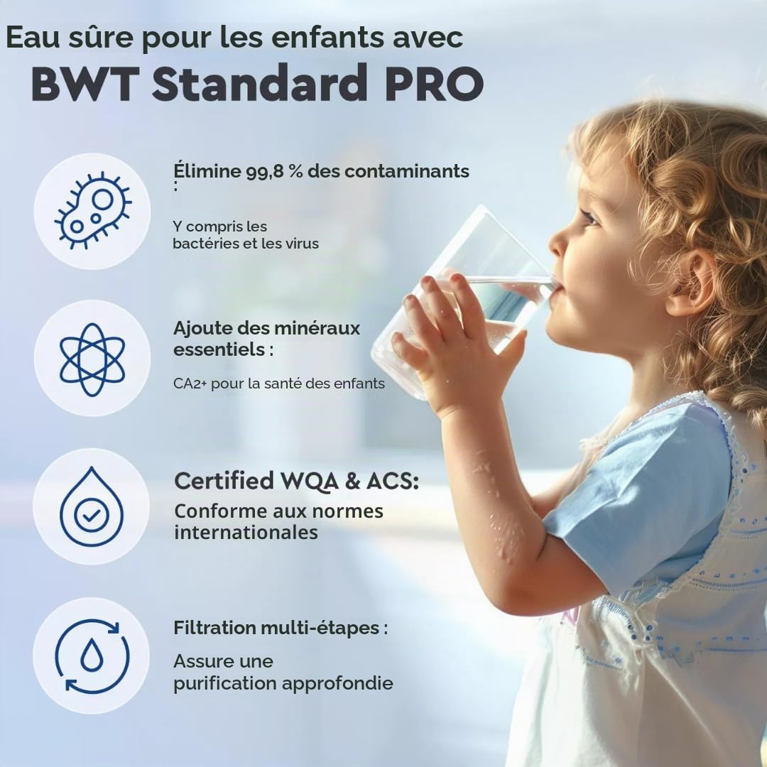 BWT Standard Osmose Inverse Domestique 75 GPD Sans Pompe – Débit de 11,8 L-h – Réservoir de 12 L – 5 étapes avec minéralisation – Taux de récupération de 10-20 purcent – Pression d'entrée de 3-6 bars