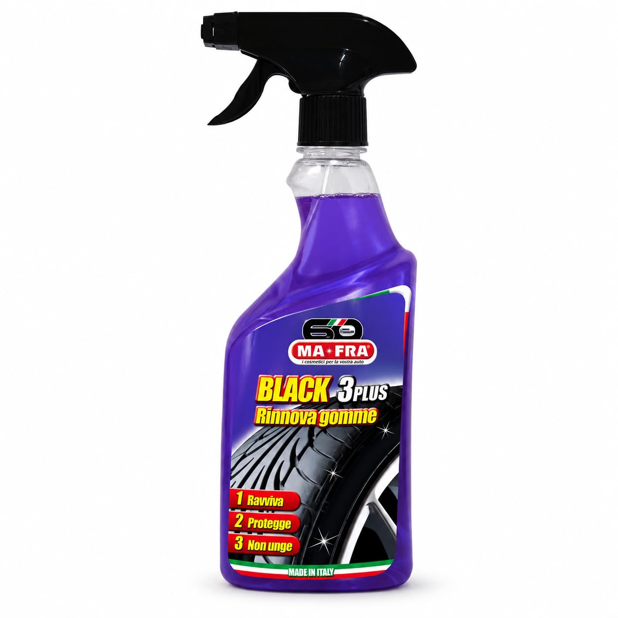 MAFRA, Black 3 Plus, Black Tyre Spray, Can Renew, Polish and Protect Car Tyres from Sun Rays and Atmospheric Agents, Non-Greasy and Prevents Cracking, 500ml-image-48