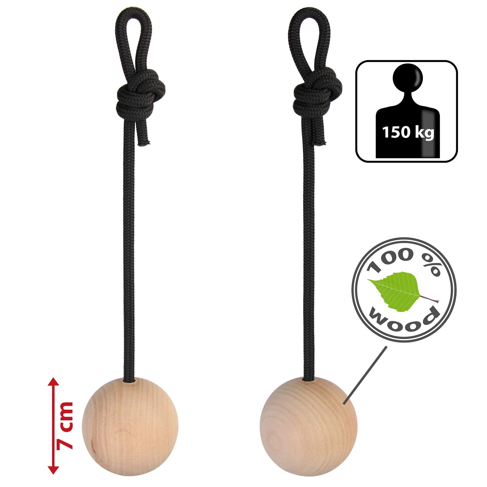 ALPIDEX 2 Unidades de Bolas de Entrenamiento de distinto tamaño - Juego de 2 Bolas de Madera para Entrenamiento de Escalada