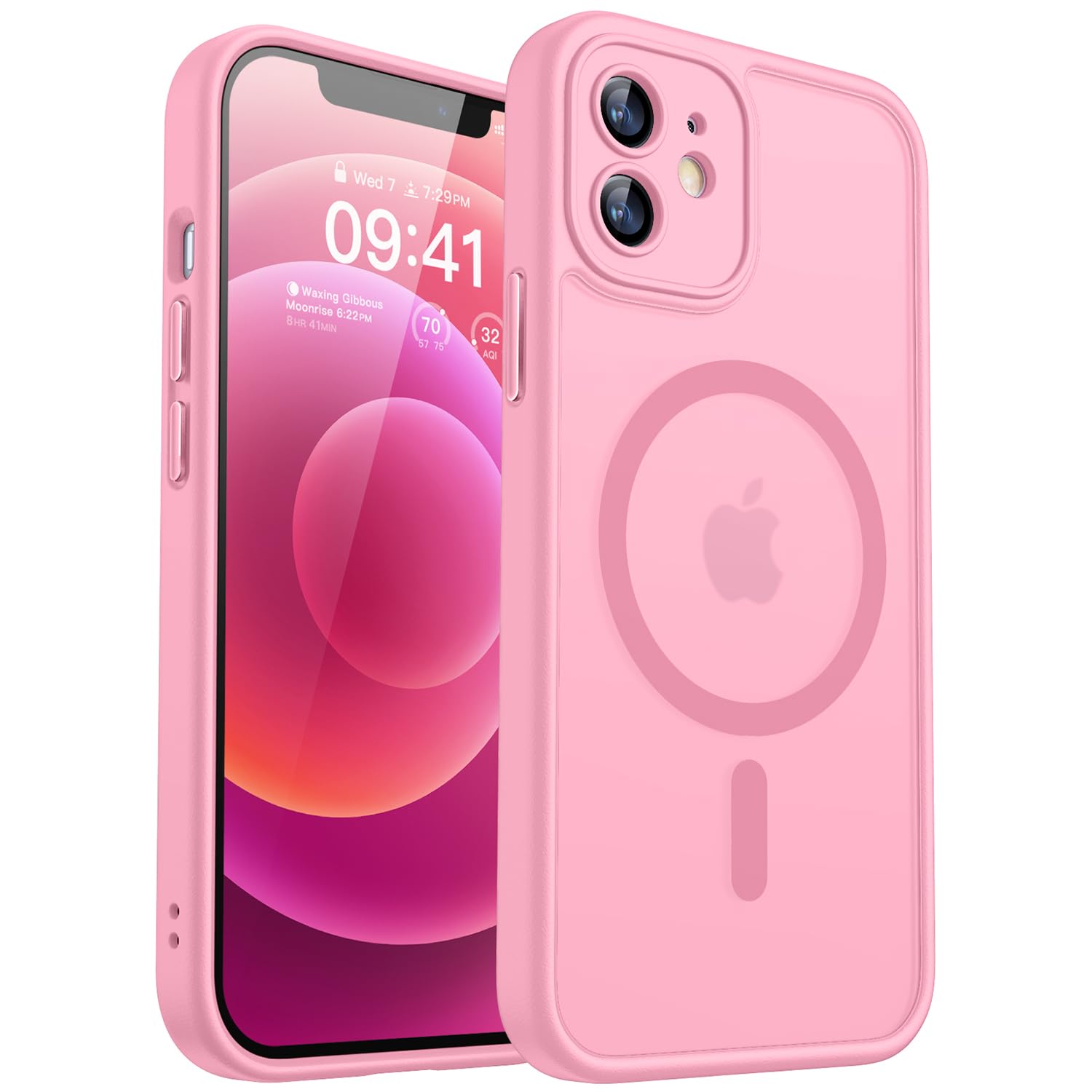 CANSHN Magnetica Cover per iPhone 12(6.1 Pollici), [Protezione Completa Della Fotocamera] Custodia Traslucida Opaca Protettiva Sottile Antiurto,Rosa