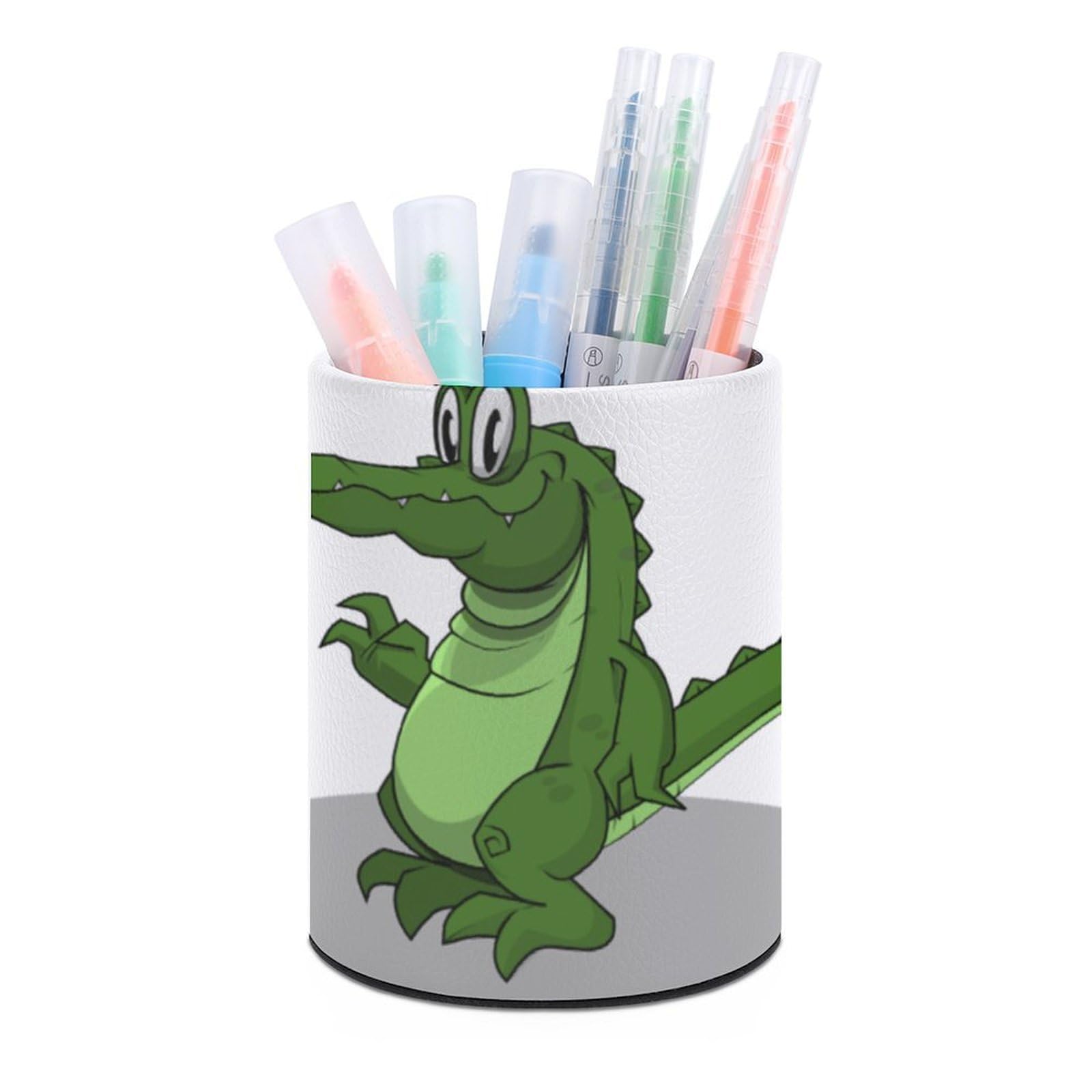 DWVTSLH Aesthetic Pen Holder for Desk - Modern Leather Pencil Holder - Stylish Round Makeup Brush Holder - Crocodile Pen Cup Cute And Functional Desk Organizer for Office Supplies