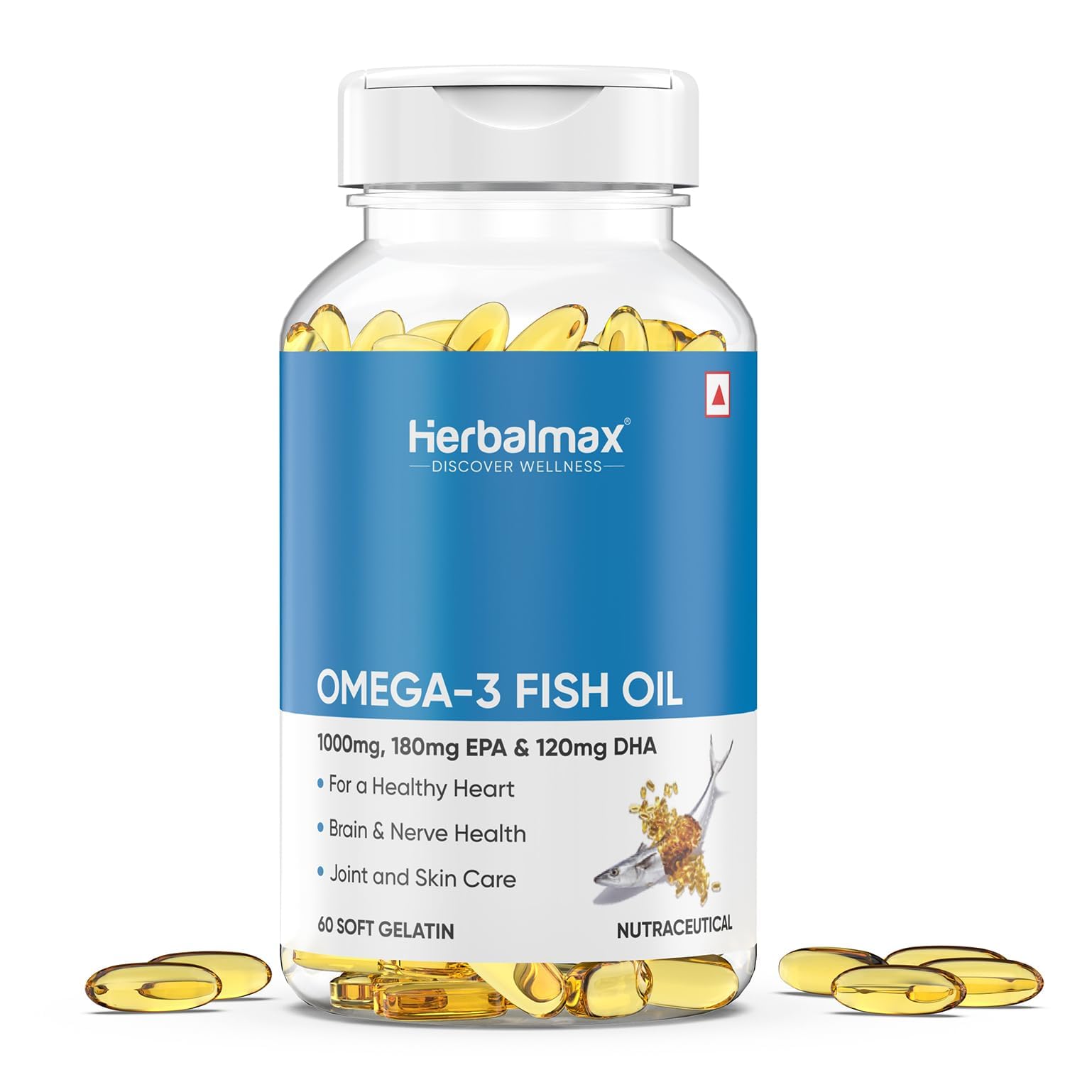 Herbalmax Omega-3 Fish Oil Capsules 1000mg (60 Capsules) | 180mg EPA & 120mg DHA | Supports Heart, Brain, Joint & Eye Heal... - Review, Price and Buying Guide