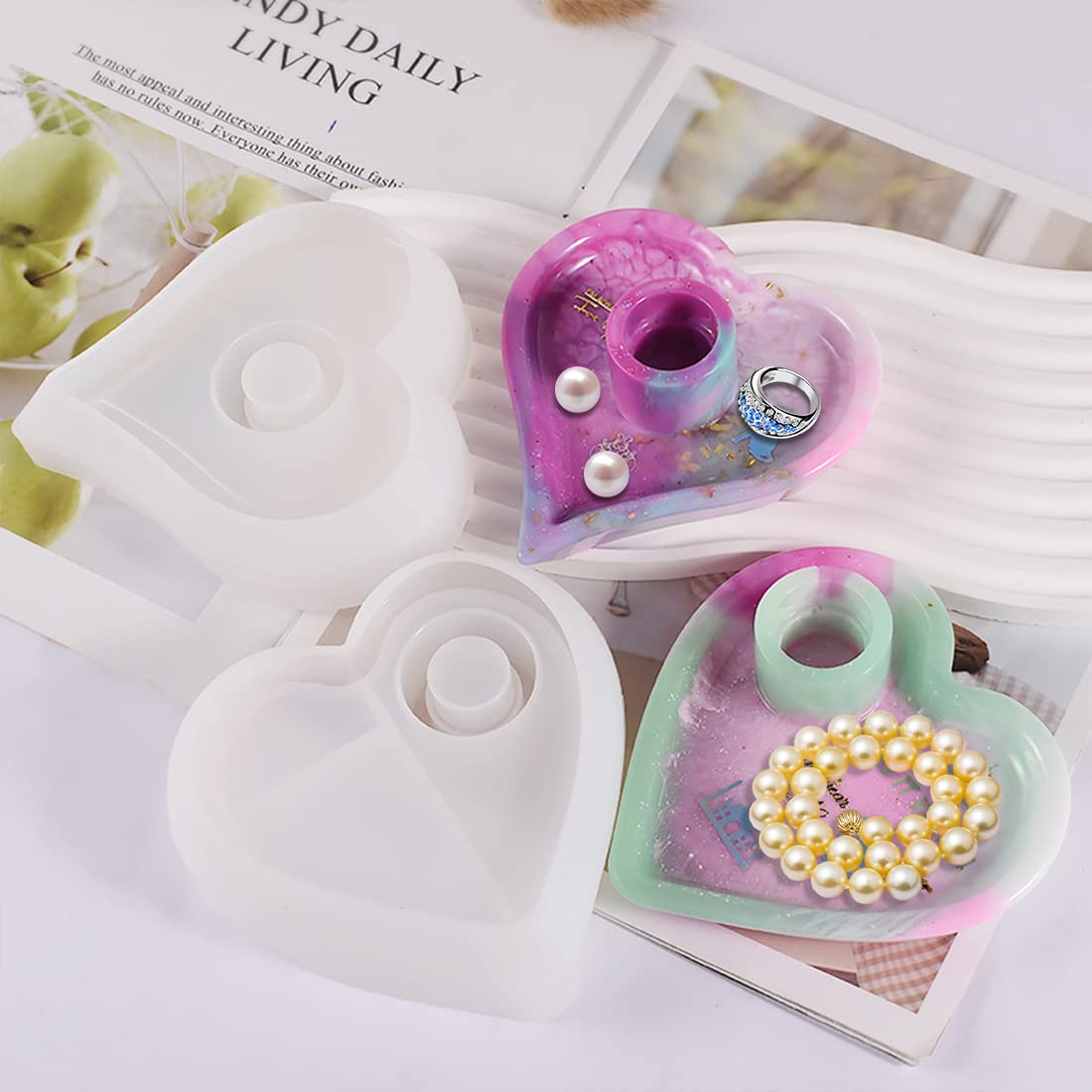 Voyyphixa 2PCS Heart Shape Resin Candle Holder Moulds - Image 4