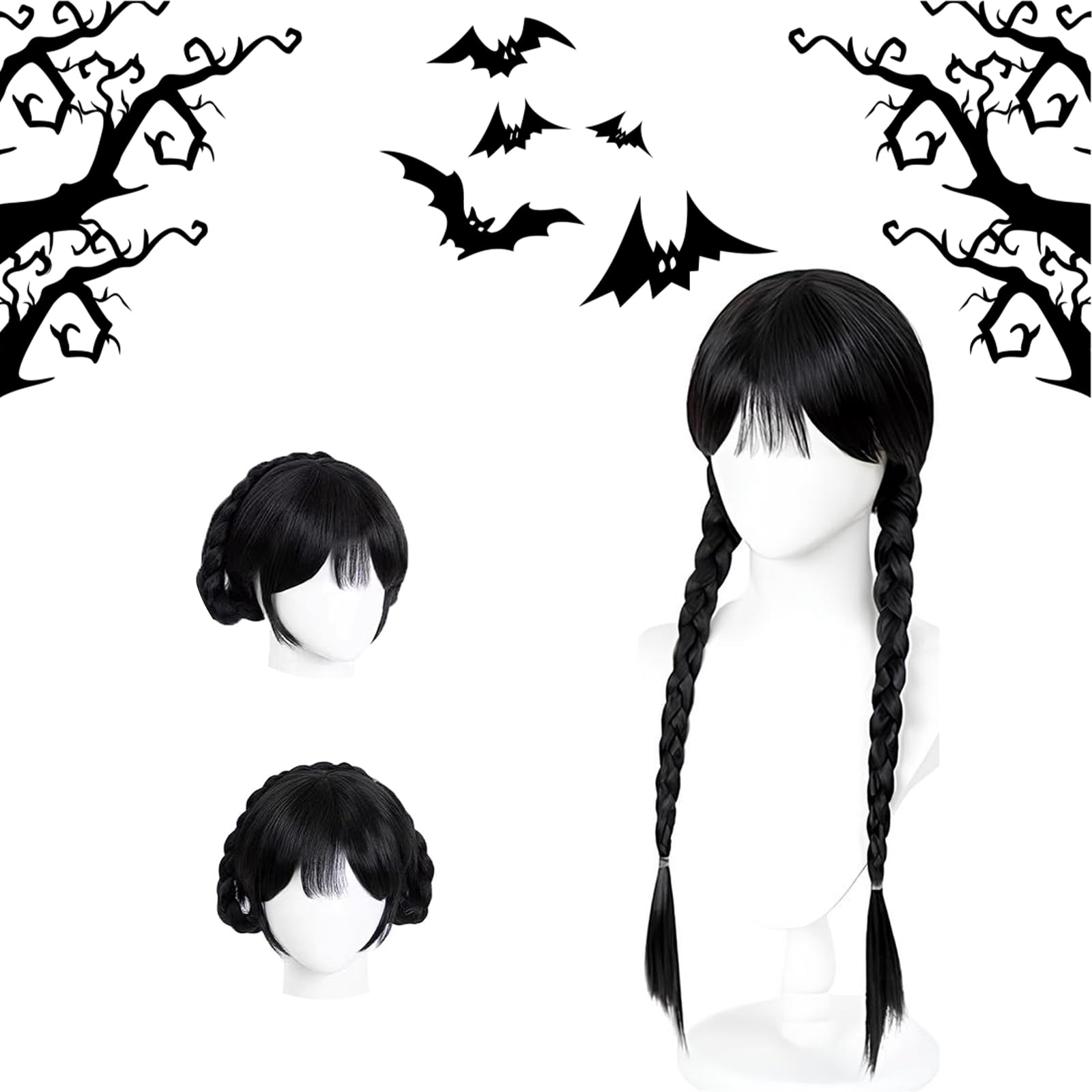 Mercredi A-ddams Perruque Tressée Noire, Perruque Fille et Femme pour Fêtes et Cosplay