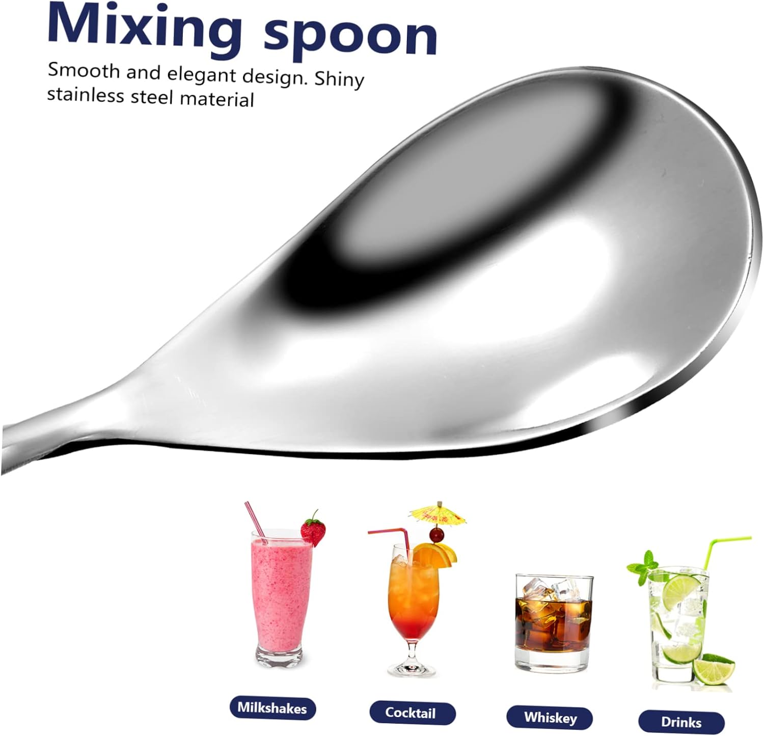VALICLUD 6pcs Stainless Steel Bar Mixing Spoons Long Spiral Handle Cocktail Stirring Stirrers for Coffee and Beverage with Skid Grip and Smooth Edges