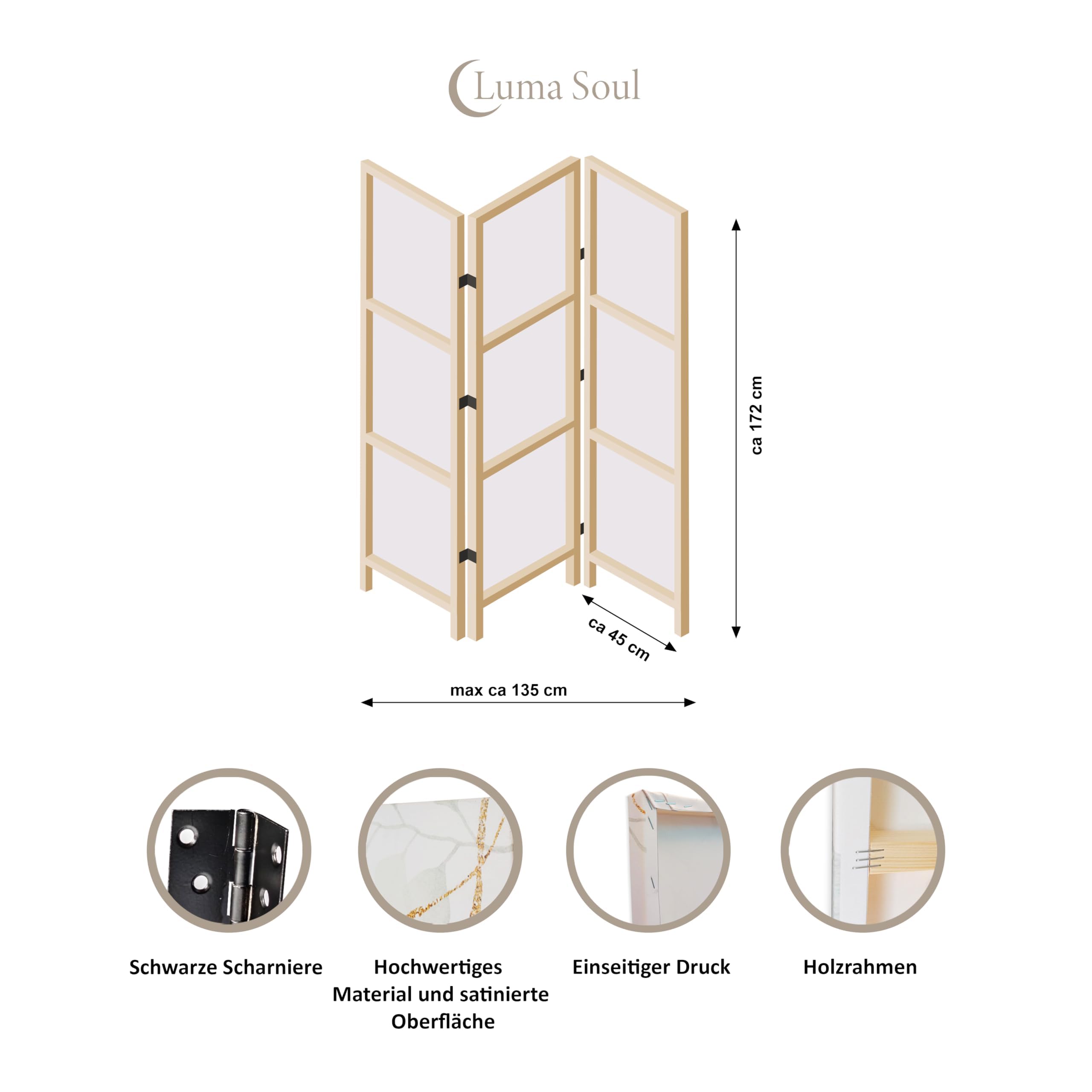 Separe Divisorio Interno Monofacciale - Paravento da Interno 3 Pannelli Divisorio per Ambienti - Divisori per Interni con Motivo Classico - 135x172 cm