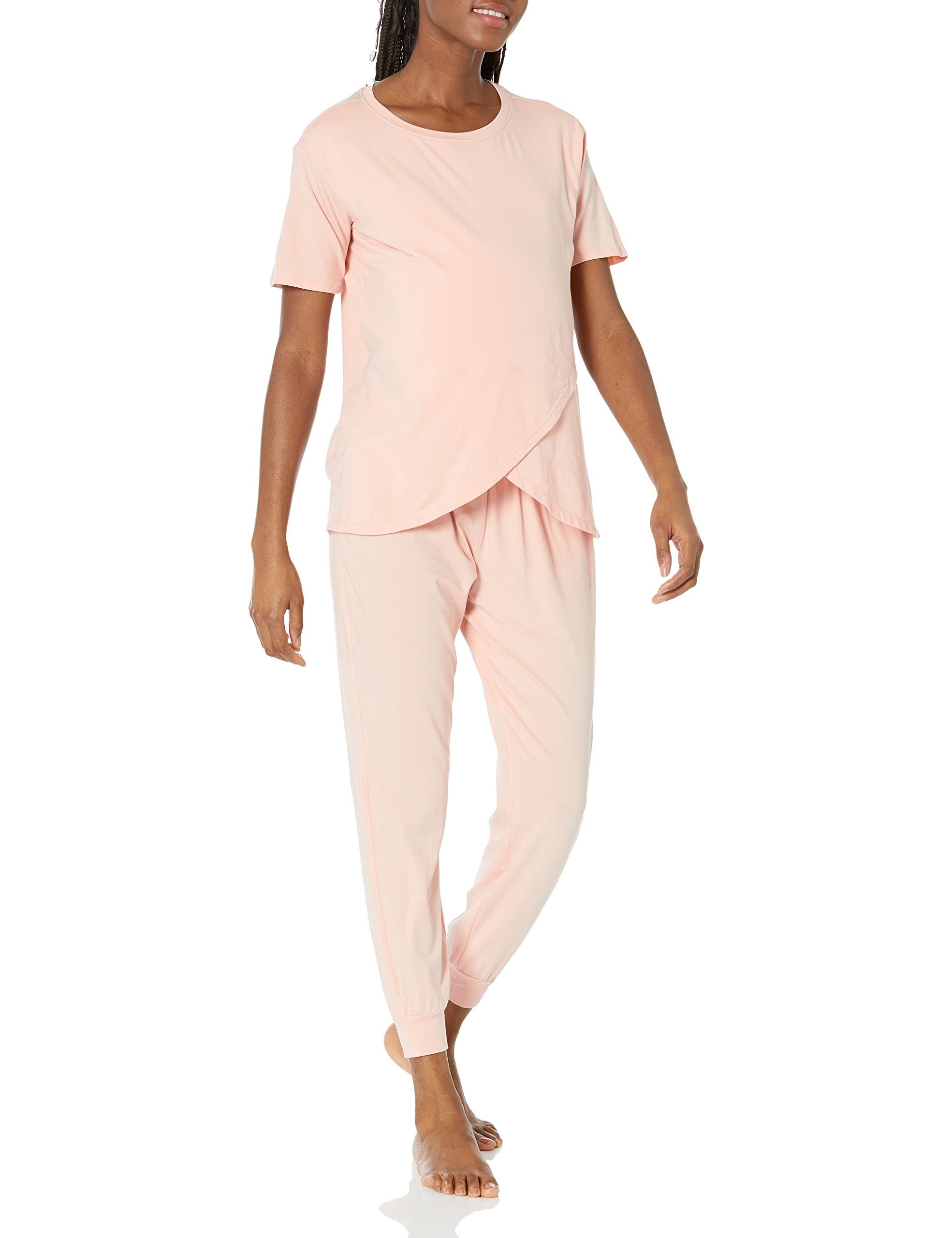 Amazon Essentials Women's Soft Cotton Modal Maternity and Nursing Pajamas, Short Sleeve Loungewear Sleepwear Set with Pants