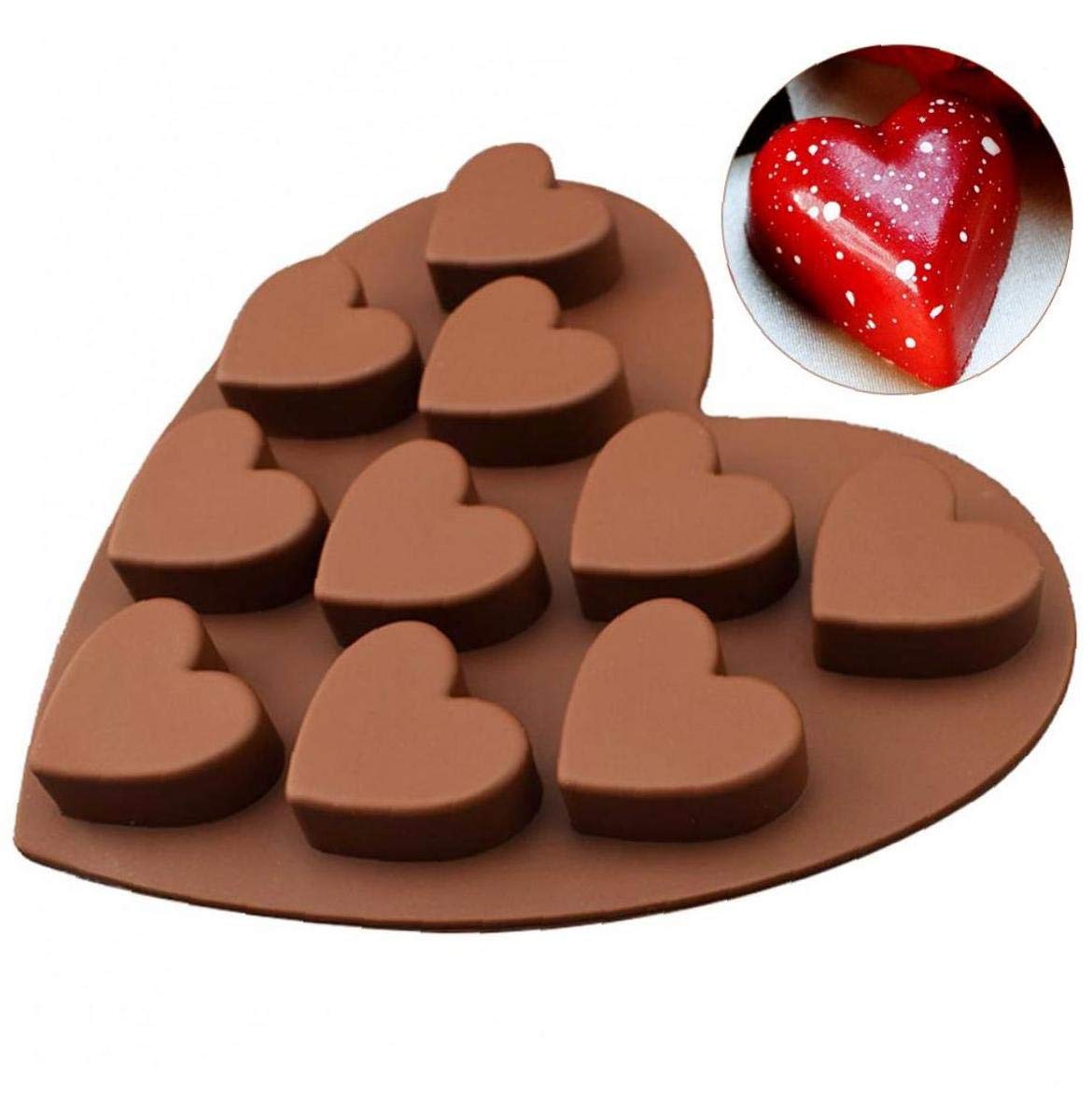 Casecover Chocolate 10 Cavity Heart Silicone Candy Mould/Silicone Cake Mould/Heart Shaped Moulds 1Pc