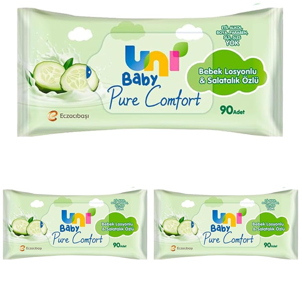Uni Baby Pure Comfort Bebek Losyonlu ve Salatalık Özlü Islak Mendil 12x90 1080 Yaprak (3 paketi)