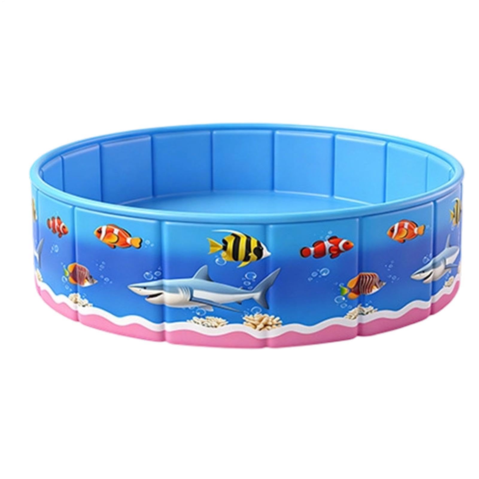 Generisch Piscina da esterni rotonda, pieghevole, a tema marino, in stile cartone animato, vasca da bagno rigida, non gonfiabile, vasca per acqua sotterranea per bambini, terrazza, cortile