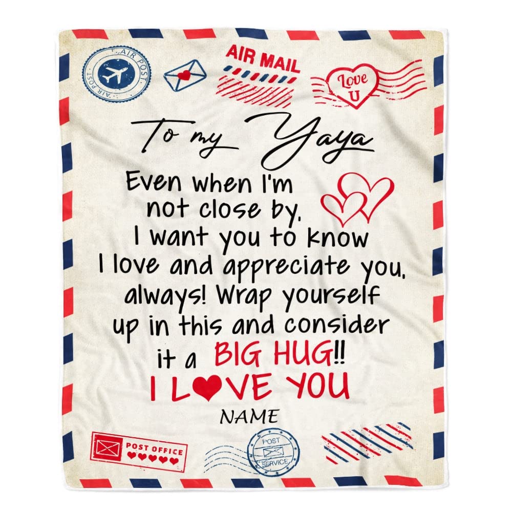 CenturyTee Personalized to My Yaya Blanket from Kids I Love You Hugs Air Mail Letter Yaya Birthday Mothers Day Christmas Customized Fleece Blanket (30 x 40 Inches - Baby Size), Multicolor 315, 315
