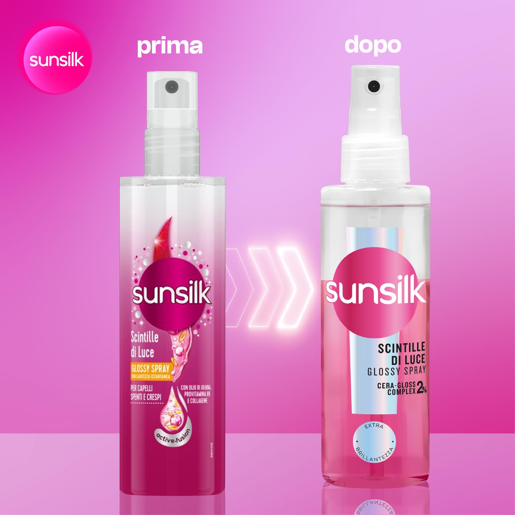 Sunsilk, Acquaspray Scintille di Luce, Glossy Spray Brillantezza Istantanea, Districante Capelli con Olio d'Argan, Contrasta l'Effetto Crespo, Dona Brillantezza per Capelli Luminosi, 6 Pezzi da 200ml