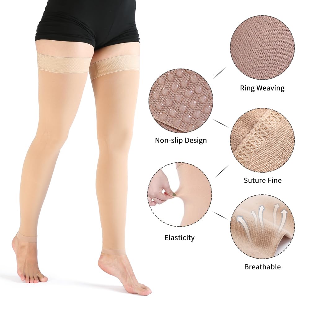 VARCOH medias de compresion medias Para Mujeres, Muslo alto de Punta Abierta, Compresion Mujer Circulacion Calcetines Sin pie de 20-30 mmHg Maternidad, Medias de Compresion Hombre