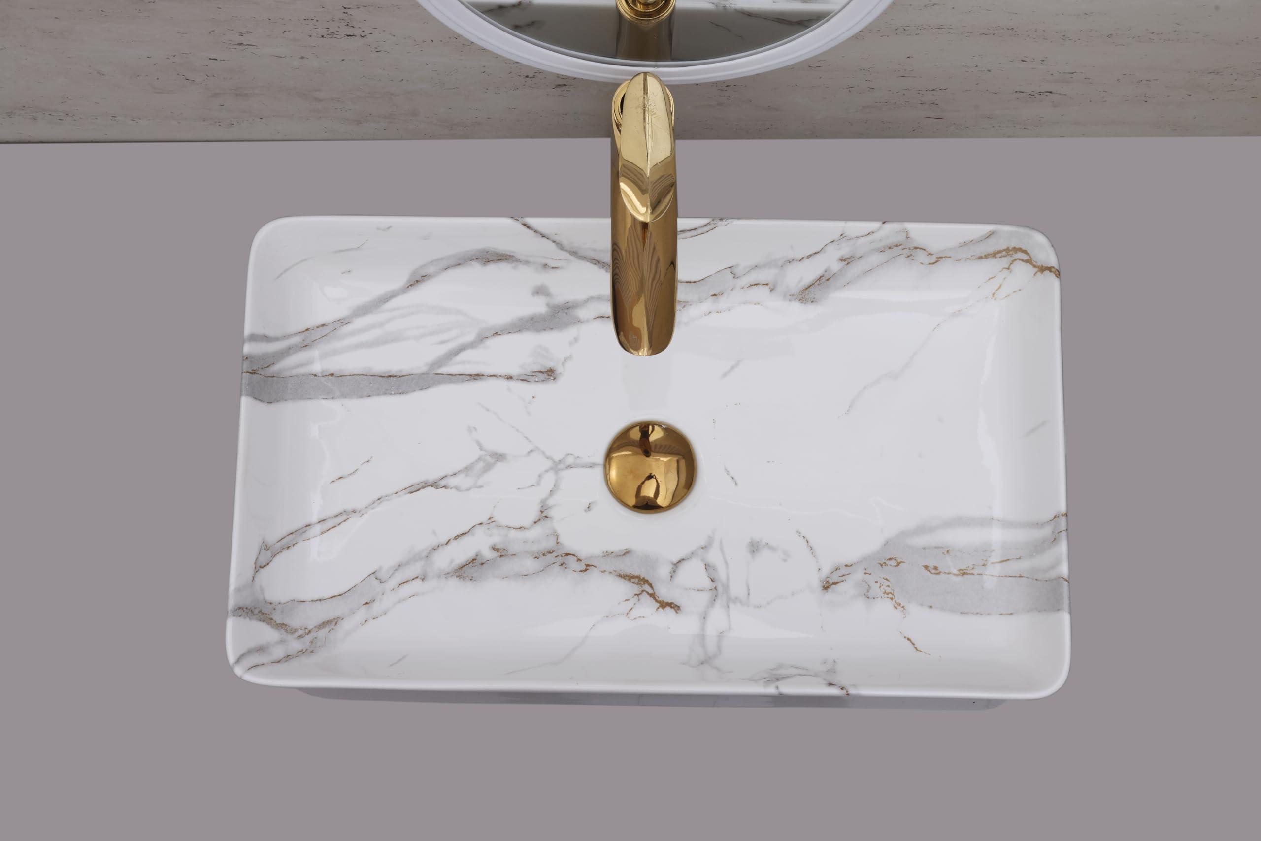 Hisre Ceramic Tabletop Washbasin/Tabletop Marble Basin/Countertop Basin for Living Room/Bathroom Sink (24 x 14 x 5 Inch), photo 3 of 3