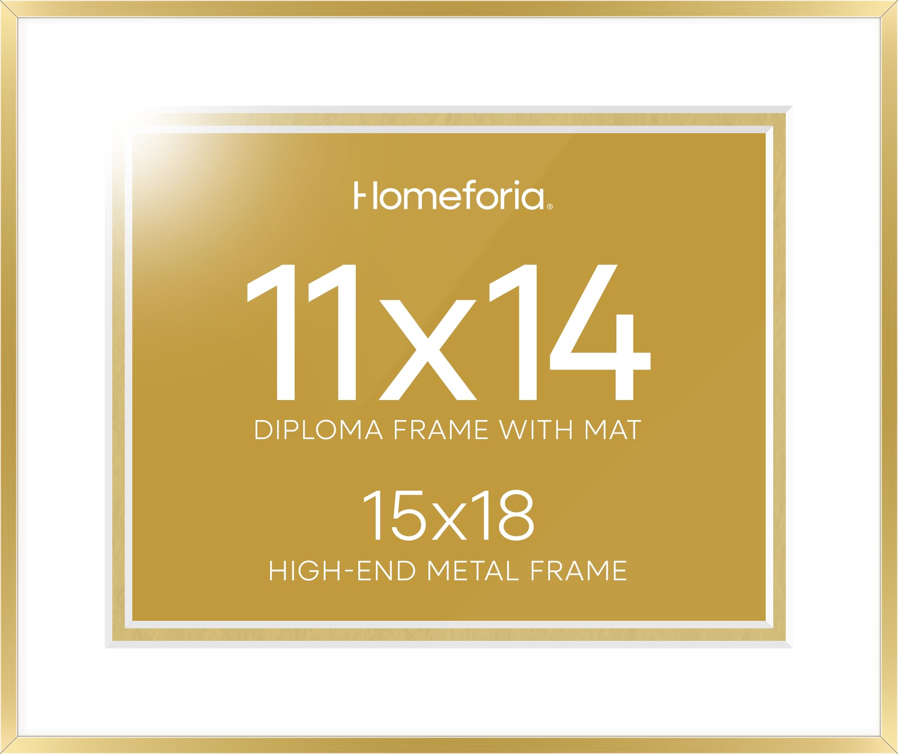 Homeforia 15x18 Diploma Frame Gold, High End Metal 15 x 18 Gold Certificate Frame with Mat 11 x 14, 18by15 Document Frames Matted to 11x14, Graduation Degree Frames, Tempered Glass, Wall Kit, Set of 2