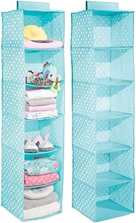 mDesign Soft Fabric Over Closet Rod Hanging Storage Organizer with 6 Shelves for Child/Kids Room or Nursery - Polka Dot Pa...