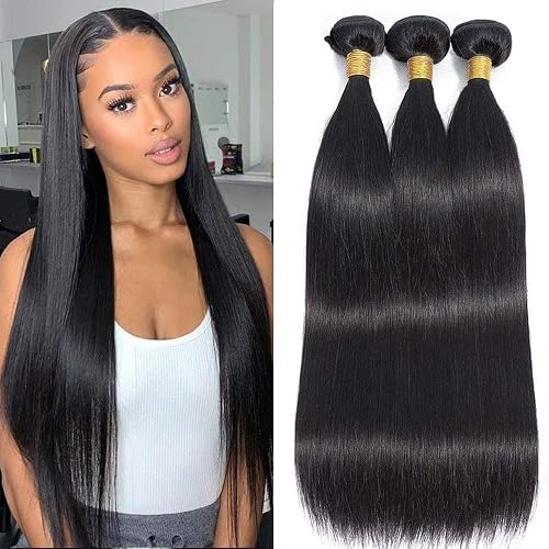 Straight Human Hair Bundles 18 18 18 Inch Brazilian Straight Hair Bundles 100% Unprocessed Virgin Hair Weave Bundles Human Hair Extension for Women Natural Color