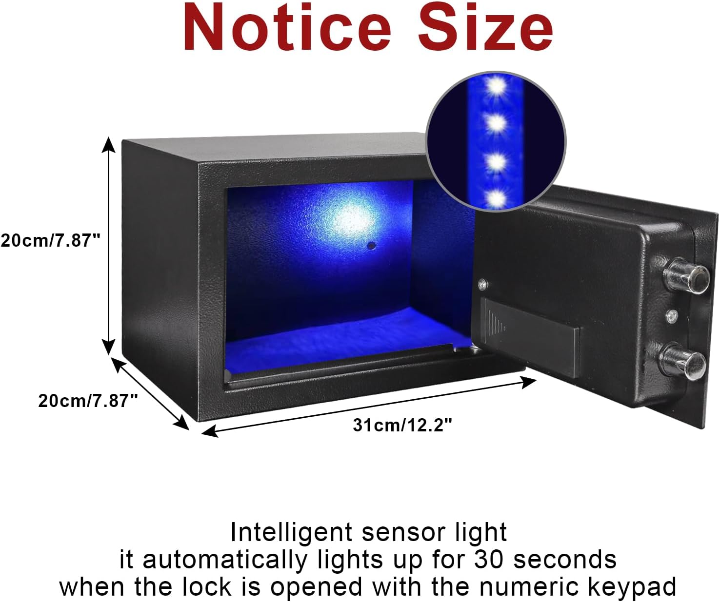 Safe Box with Sensor Light, Security Safe Steel Construction Hidden Money Safe with Lock,Wall or Cabinet Anchoring Design for Home, 0.45 Cubic Feet Black