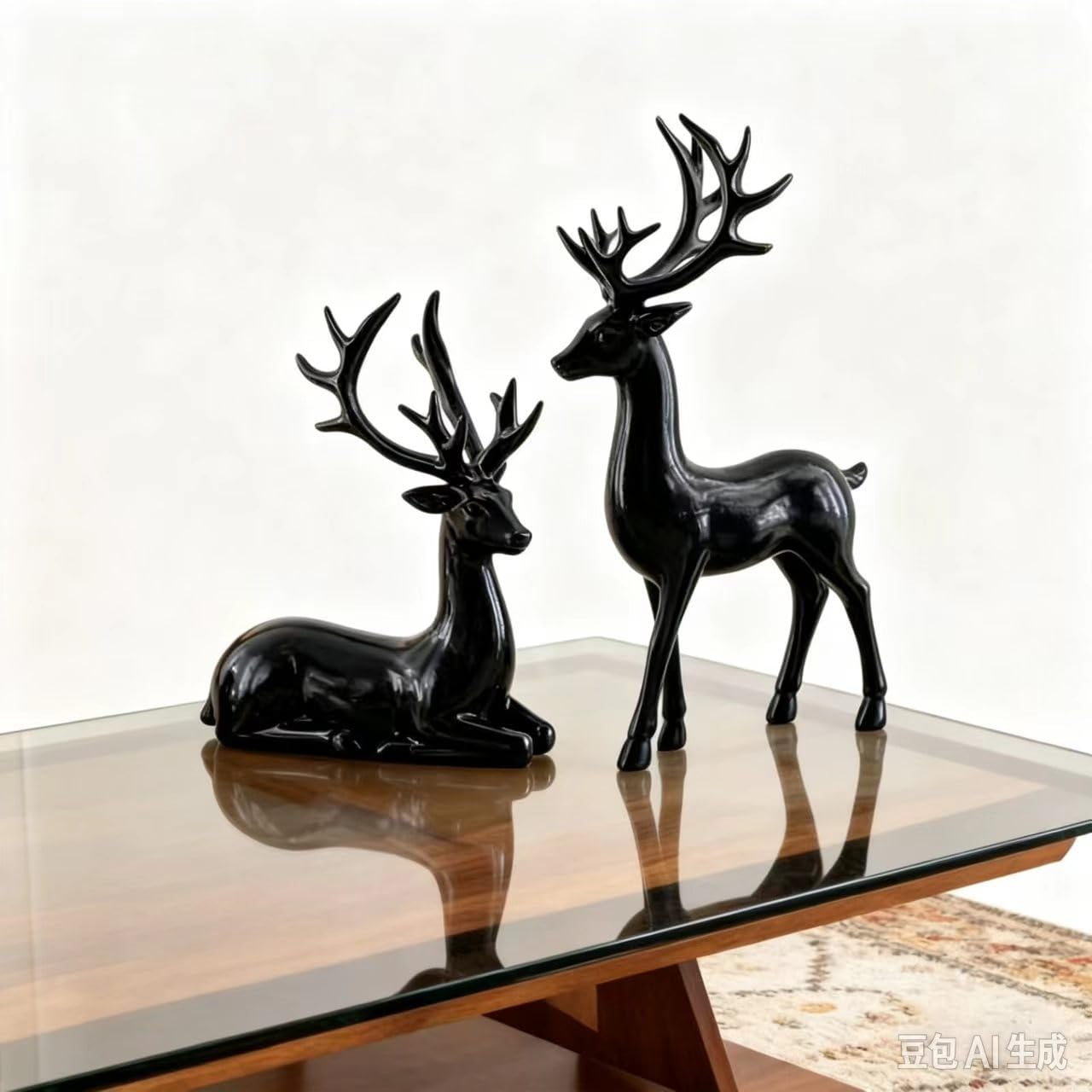2Pcs Reindeer Christmas Decorations, A Pair of Reindeer Figurines- Shiny Electroplated Metal Surface, Christmas Deer Ornaments for Living Room, Shelf, Table, — image 1