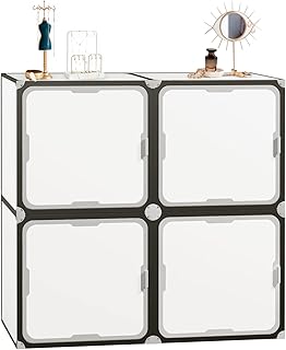 NeuType Cube Storage Organizer with Doors, 4-Cube Storage Shelves, Closet Storage Shelves Bookshelf Toy Organizer Cabinet, Multifunctional Storage Cubes Organizer Shelves, White