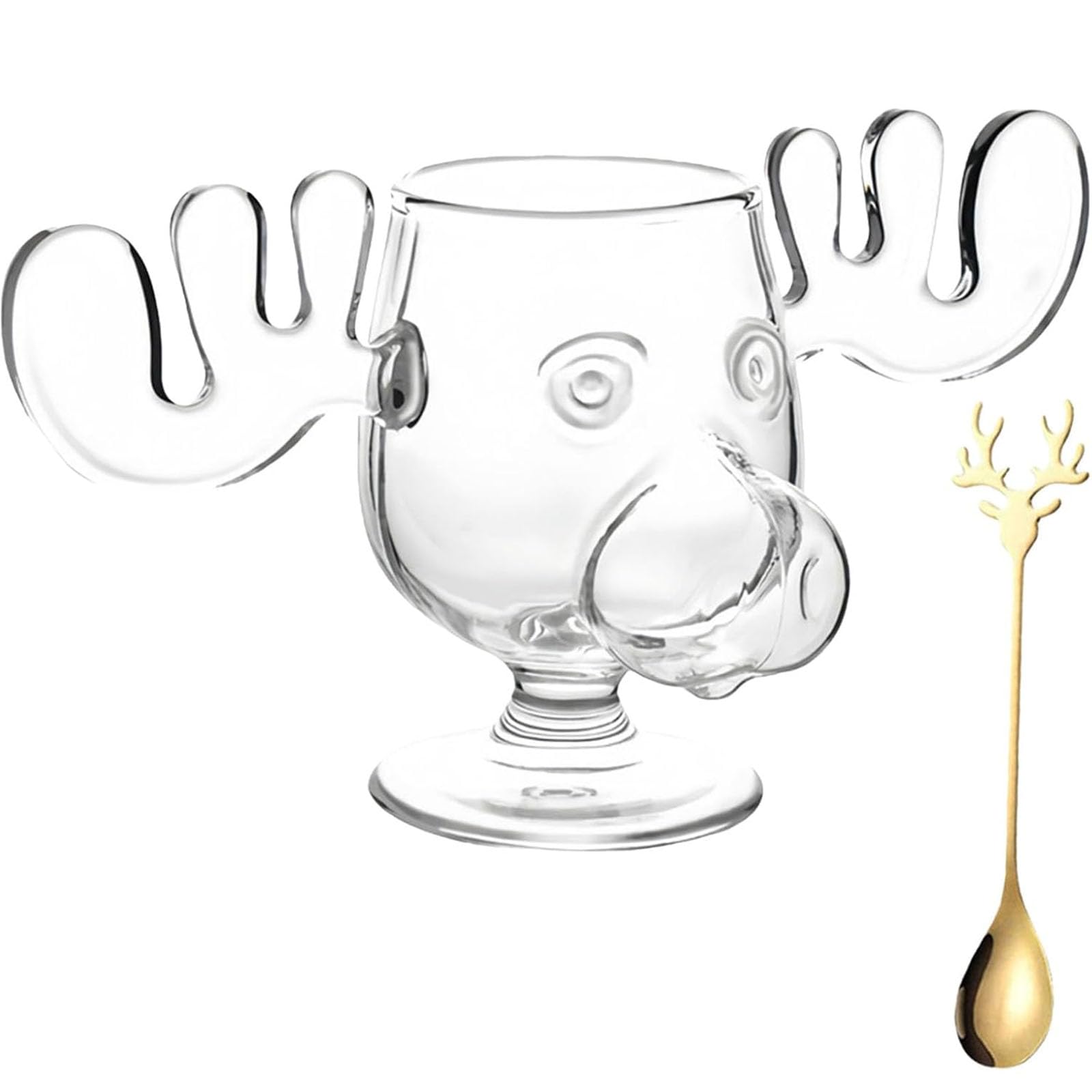 Christmas Vacation Moose Mug, Clear Thick Glass Christmas Eggnog Mug, National Lampoon’s Style Festive Holiday Birthday (Cup + Spoon)