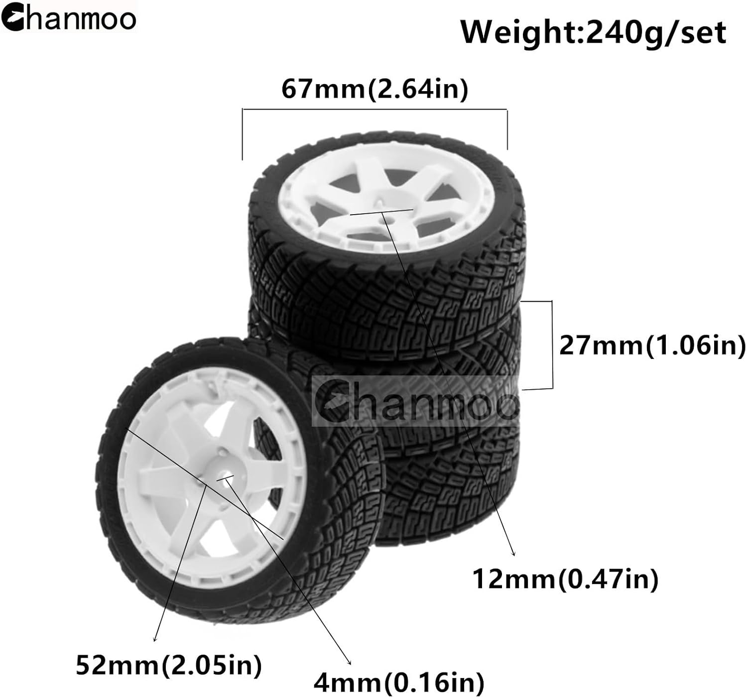 1/10 Rally Tires and Plastic Drift Wheels 12mm Hex RC On Road Tyres for 1:10 Scale Street Car Tamiya TT01 TT02 XV01 TA06 A959 PTG2 144001 HPI KYOSHO HSP PTG2 Traxxas 4PCS
