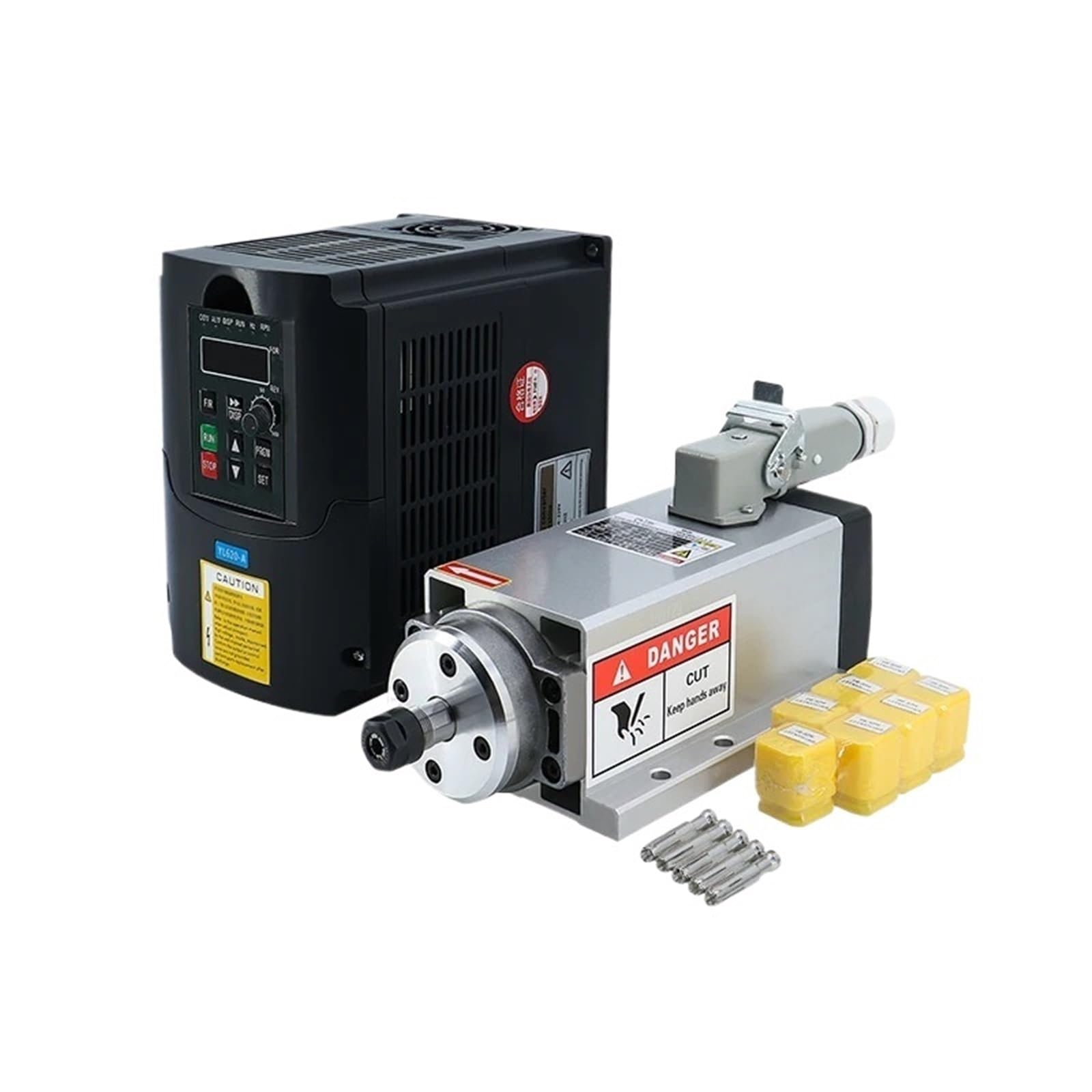 QEFHSVVZE 2.2kw 1.5kw 24000rpm Air Cooled Motor + YL VFD Inverter +1 Set ER20 or ER11 Collet for Milling Machine(Aviation plug YL VFD,2.2KW 380V)