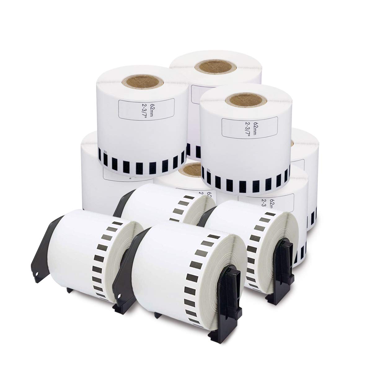 enKo Products - Compatible DK-2205 Continuous Paper Labels (2.4 Inch x 100 Feet) Compatible for Brother QL Label Printers - 12 Rolls + 4 Refillable Cartridges