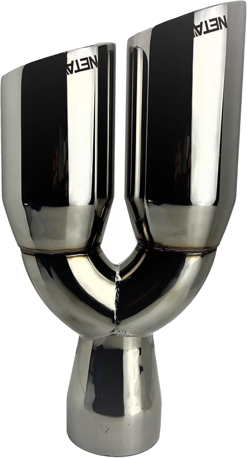 NETAMI 3" Inlet to 4" Triple Outlets Stainless Steel Exhaust Tip Dual Wall Chrome Polished