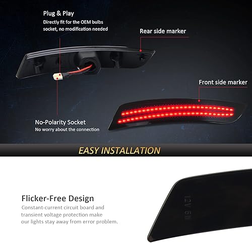 Miniatura 4 de D-Lumina Luces LED ahumadas laterales compatibles con Chevy Camaro 2016 2017 2018 2019 2020 2021 2022, Cadillac CTS 2014 en adelante, Cadillac ATS