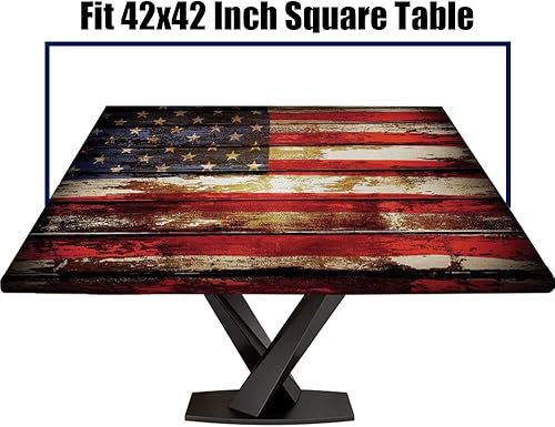 Miniatura 7 de DUNHUANG Mantel cuadrado ajustado con textura de madera, borde elástico, mantel elástico impermeable, mantel para el hogar al aire libre, decoración