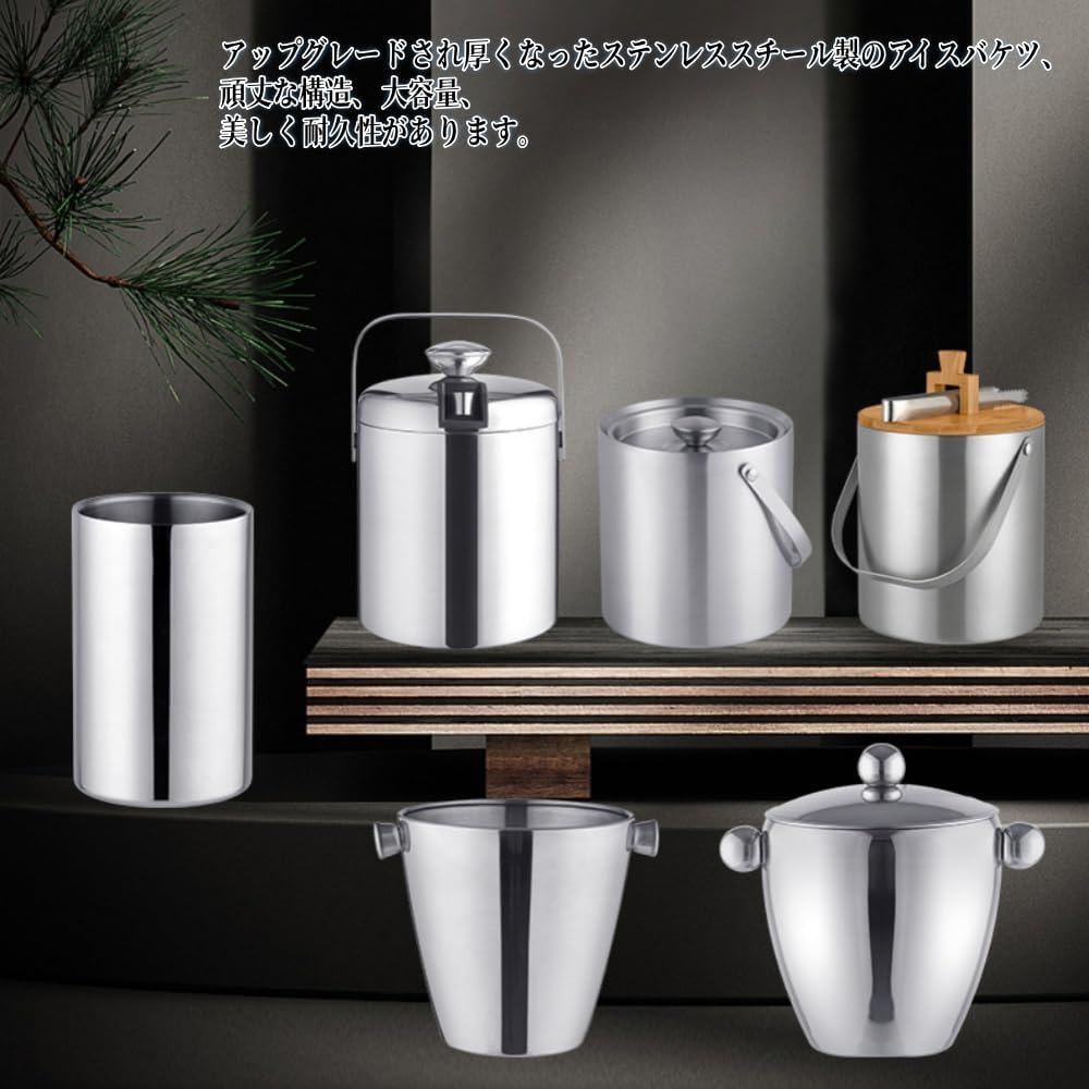 XVVXハンドルと蓋が付いた大容量の二重壁ステンレス製断熱アイスバケツ。家庭用および業務用に適しています。 (D) [並行輸入品]