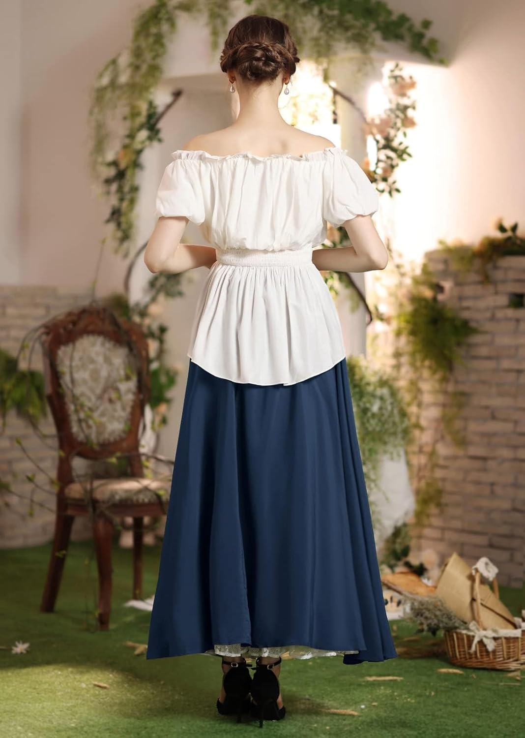 Women's Vintage Maxi Long Skirt Double-Layer Victorian Renaissance Skirts - Image 6