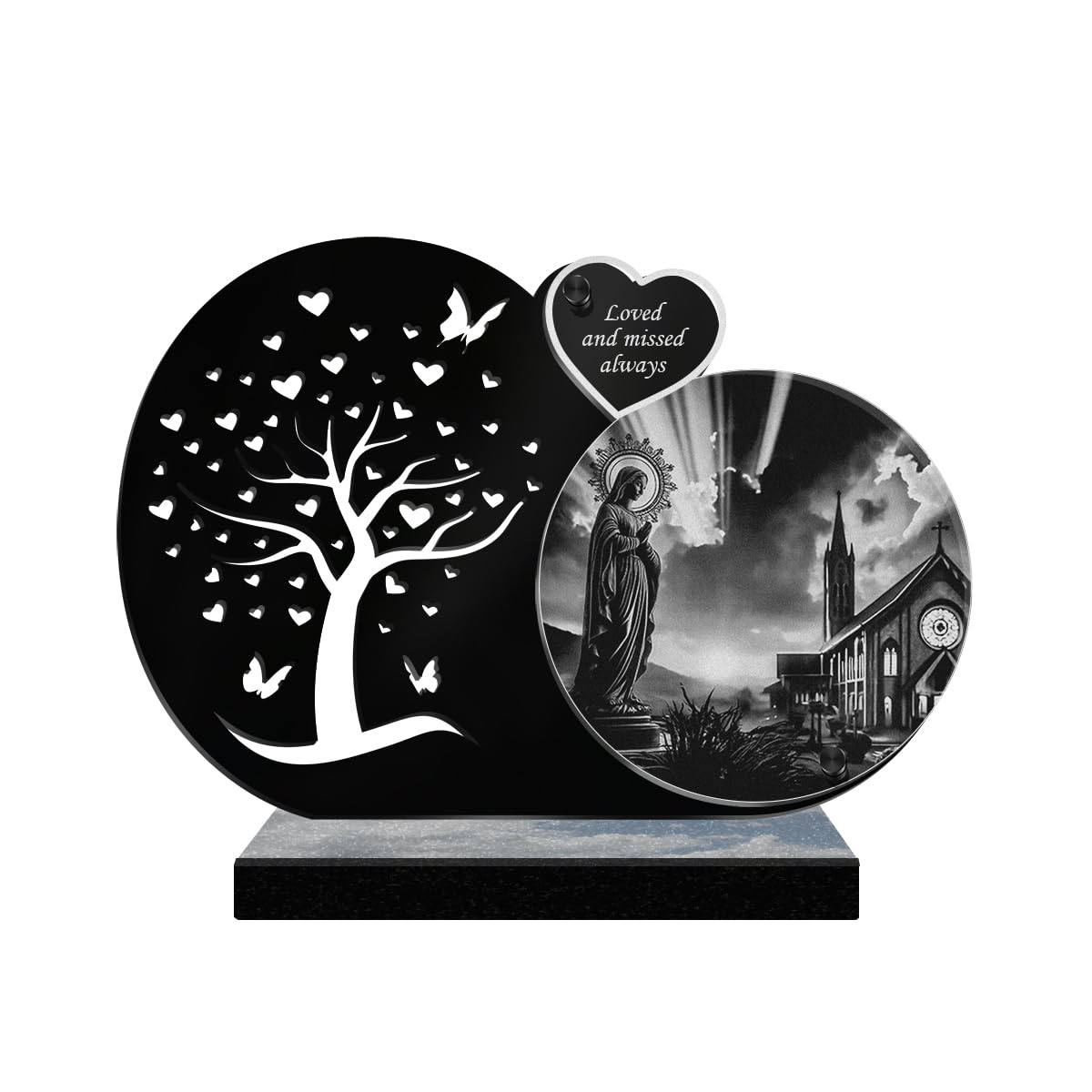 ETERNEL - Personalized Funeral Plaque Tree with Butterflies - Virgin Mary, Church, Christian, Holy Mary - Customizable text, laser-engraved funeral plaque tribute, cemetery plaque, funeral