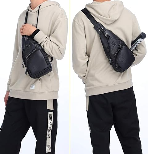 Miniatura 5 de BULLCAPTAIN Bolso bandolera de cuero para hombre, bolso cruzado casual para el pecho, mochila de viaje