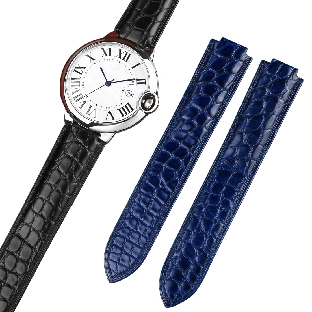 Pasek do zegarka Prawdziwa Skóra Ziarno Aligatora, Wymienna Bransoletka z Klamerką dla Ballon Bleu de Cartier WSBB0025 W69012Z4-Czarny + Różowe Złoto 14 * 8mm