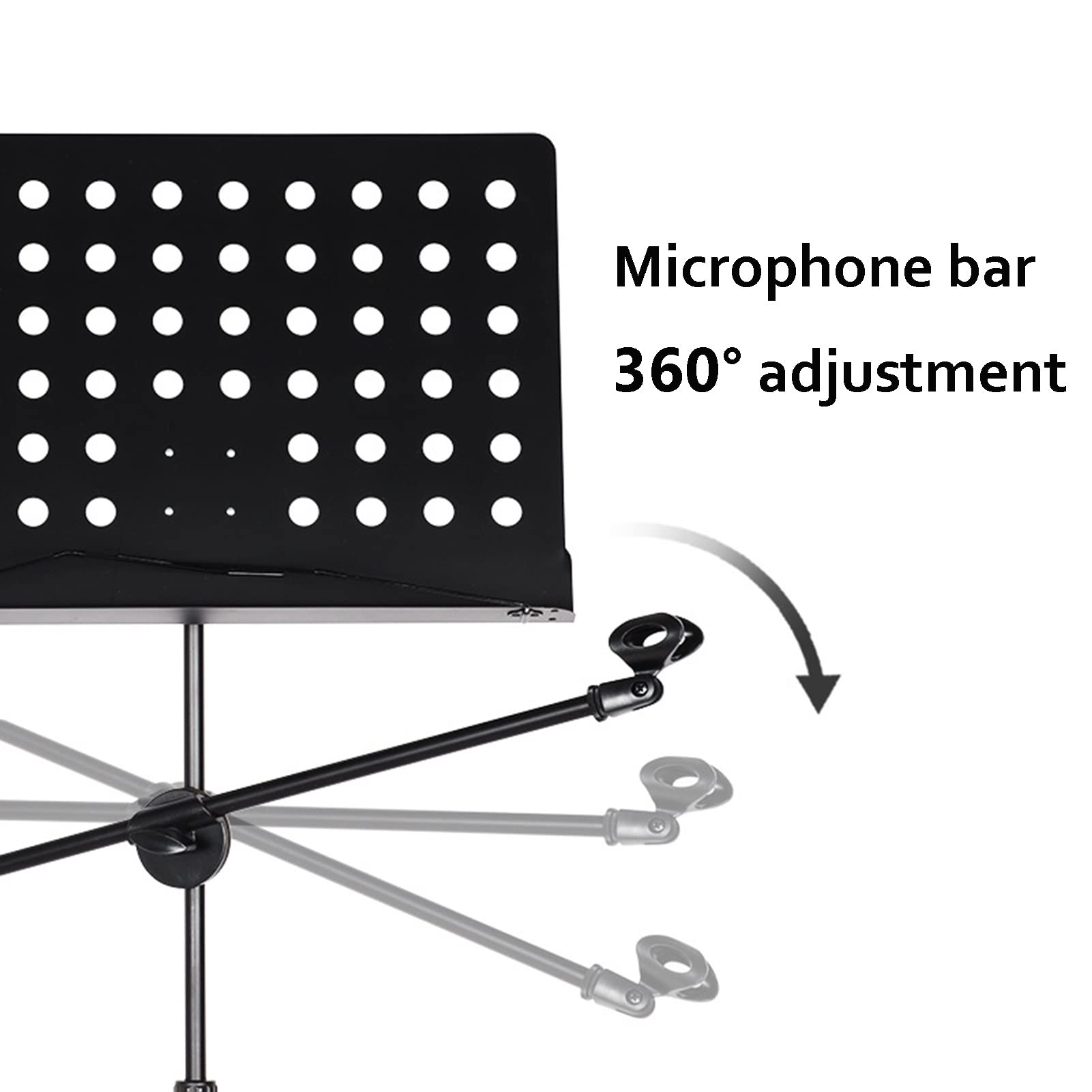 Atril LIU Partituras con Soporte De Micrófono, Ex Libris De Metal Desmontable Y Trípode Plegable, Altura Ajustable, para Interpretación De Instrumentos Orquestales, Negro